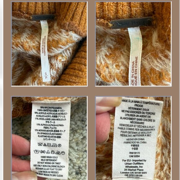 Free People Small Turtleneck Sweater Brown Cream Fair Isle Alpaca Mohair NWOT - Picture 12 of 13